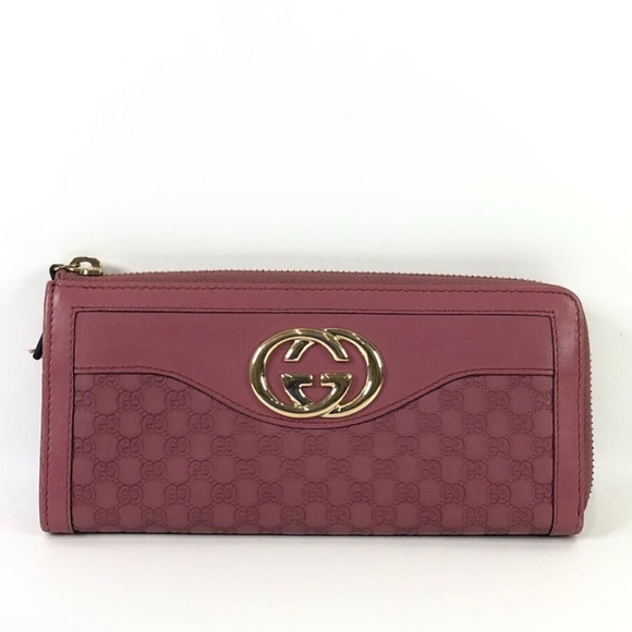 Gucci Sukey Guccissima Pink GG Leather Zip Around Long Wallet - Picture 1 of 11
